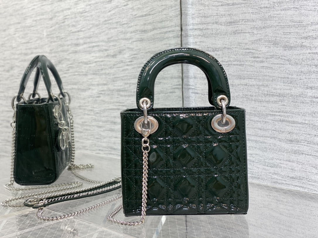 Mini Lady Dior Bag Dark Green Patent Cannage Calfskin